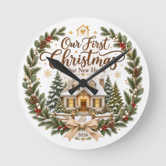 Unser erstes Weihnachten in unserem neuen Zuhause Runde Wanduhr