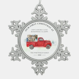 Unser erstes Weihnachten in unserem neuen Zuhause  Schneeflocken Zinn-Ornament