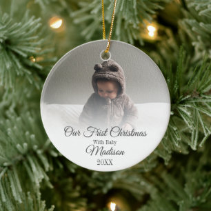 Unser erstes Weihnachten mit Baby Quote Monogram F Keramik Ornament