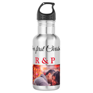 Unser erstes Weihnachten Name Foto Hochzeit Verlob Edelstahlflasche