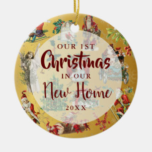Unser erstes Weihnachten neues Zuhause Vintage Ret Keramik Ornament