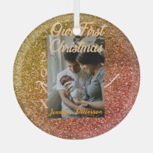 Unser erstes Weihnachten orange roter Glitter-Foto