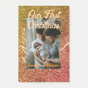 Unser erstes Weihnachten orange roter Glitter-Foto Post-it Klebezettel