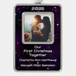 Unser erstes Weihnachten Paares Weltraum Rahmen-Ornament Silber