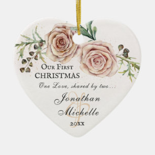 Unser erstes Weihnachten Rosa Floral Bibelvers Keramik Ornament