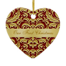 Unser erstes Weihnachten Rot Gold Damast-Ornament
