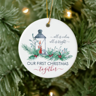 Unser erstes Weihnachten Stechpalmen- und Kerzenla Keramik Ornament