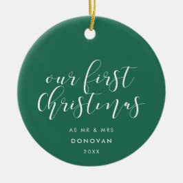 Unser erstes Weihnachten Verheiratet Elegant Grün Keramik Ornament