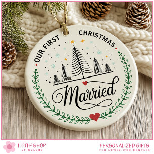Unser erstes Weihnachten verheiratet Personalisier Keramik Ornament