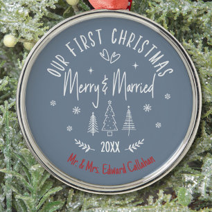 "Unser erstes Weihnachten verheiratet" White Quote Ornament Aus Metall