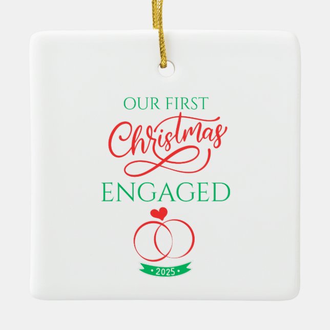 Unser erstes Weihnachten verlobt 2025 Keramikornament (Vorderseite)