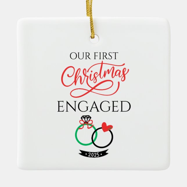 Unser erstes Weihnachten verlobt 2025 Keramikornament (Vorderseite)