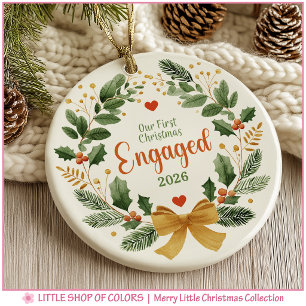 Unser erstes Weihnachten verlobt Botanisches Foto Keramik Ornament