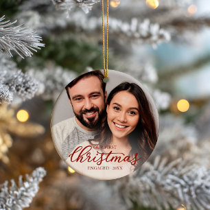 Unser erstes Weihnachten verlobt Elegantes rotes S Keramik Ornament
