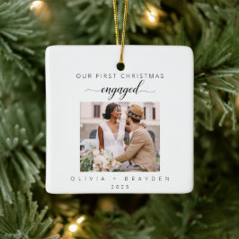 Unser erstes Weihnachten verlobt Foto Feiertag Keramikornament