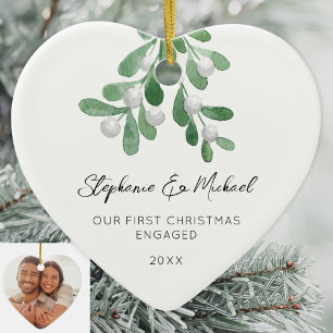 Unser erstes Weihnachten verlobt Mistelzweig Foto Keramik Ornament