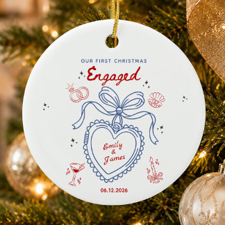 Unser erstes Weihnachten Verlobt Rot Blau Handgeze Keramik Ornament
