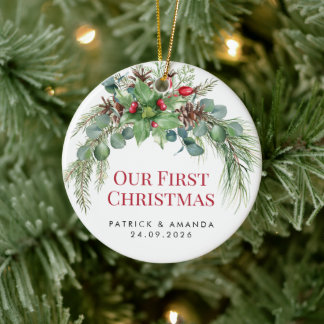 Unser erstes Weihnachten Wasserfarbe Grün Keramik Ornament