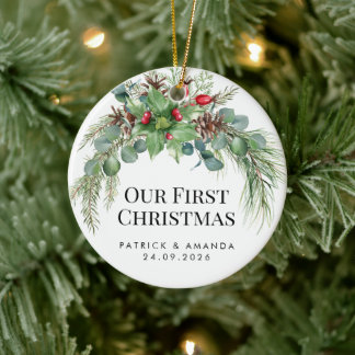 Unser erstes Weihnachten Wasserfarbe Grün Keramik Ornament