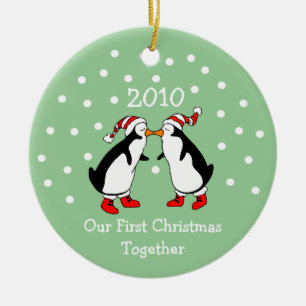 Unser erstes Weihnachten zusammen 2010 (Pinguine) Keramik Ornament