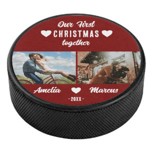 Unser erstes Weihnachten zusammen 2 Fotos Andenken Eishockey Puck