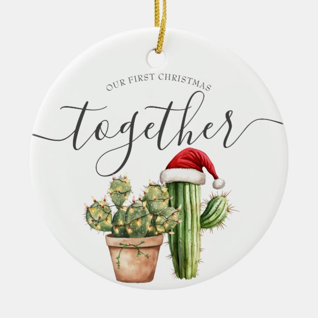 Unser erstes Weihnachten zusammen Cactus Gift Keramik Ornament (Vorne)