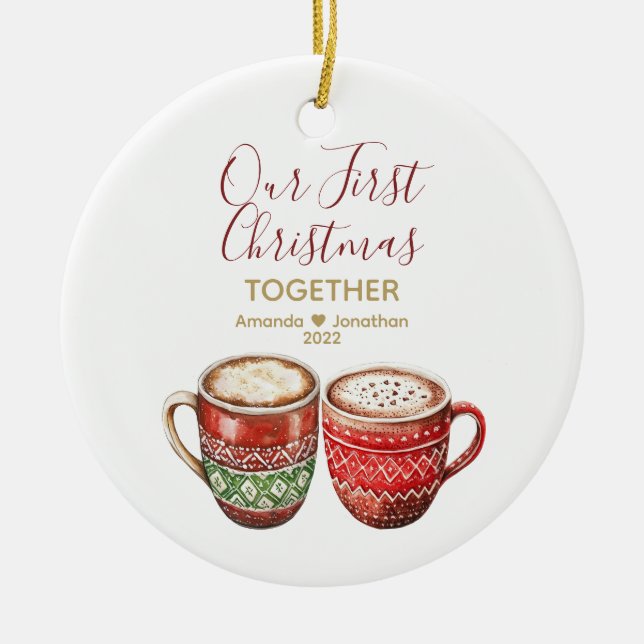Unser erstes Weihnachten zusammen heißes Cocoa-Ges Keramik Ornament (Vorne)