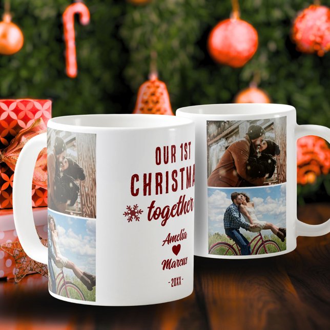 Unser erstes Weihnachten zusammen Herz 2 Fotos Kaffeetasse (Von Creator hochgeladen)