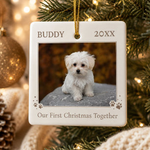 Unser erstes Weihnachten zusammen Hund Foto Keramikornament