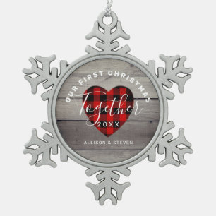 Unser erstes Weihnachten zusammen rustikal Persona Schneeflocken Zinn-Ornament