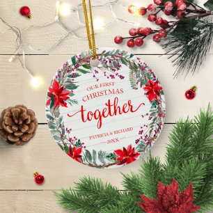 Unser erstes Weihnachten zusammen Rustikaler Kranz Keramik Ornament