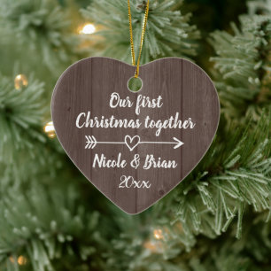 Unser erstes Weihnachten zusammen vintage braunes  Keramik Ornament