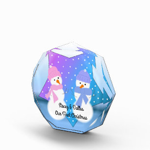Unser erstes Weihnachten zwei Schneemänner Fotoblock