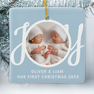 Unser erstes Weihnachten Zwillings-Foto Freude Bla Keramikornament