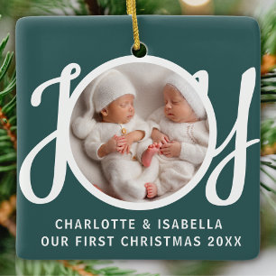 Unser erstes Weihnachten Zwillings-Foto Freude Grü Keramikornament