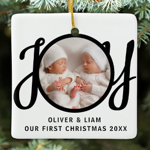Unser erstes Weihnachten Zwillings-Foto Freude Sch Keramikornament