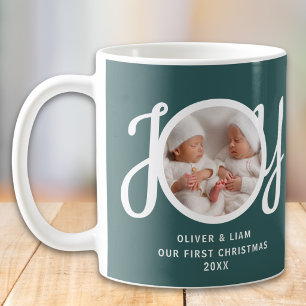 Unser erstes Weihnachten Zwillings-Foto grüne Erin Kaffeetasse