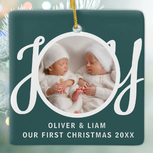 Unser erstes Weihnachten Zwillings-Foto Grüne Erin Keramikornament