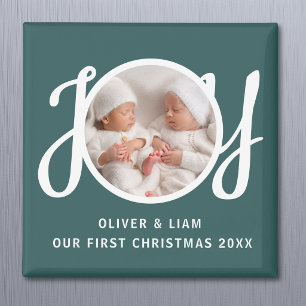 Unser erstes Weihnachten Zwillings-Foto Grüne Erin Magnet