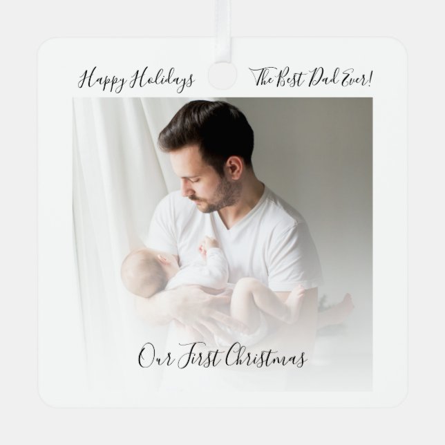 Unser erstes Weihnachts-Best-Vater-Baby-Foto Ornament Aus Metall (Vorderseite)