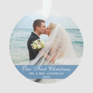 Unser erstes Weihnachts-Blue-Wedding-Foto Ornament