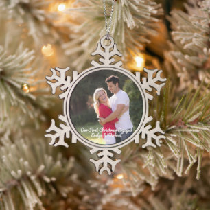Unser erstes Weihnachts-Coupé-Foto Schneeflocken Zinn-Ornament