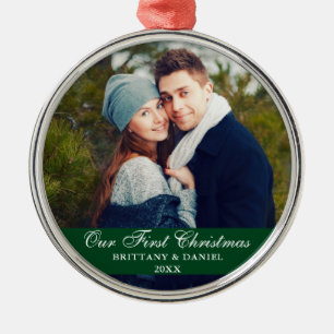 Unser erstes Weihnachts-Couple-Foto Green Ornament Aus Metall