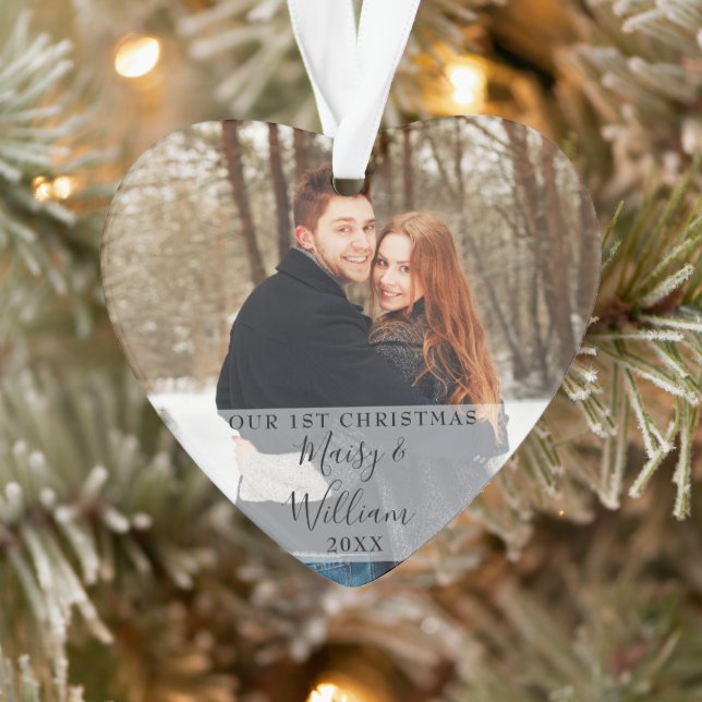 Unser erstes Weihnachts-Couple-Foto-Script-Herz Ornament (Baum)