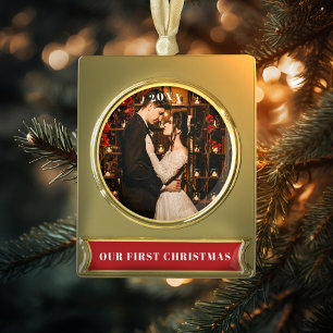 Unser erstes Weihnachts-Foto Banner-Ornament Gold