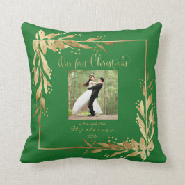 Unser erstes Weihnachts-Foto-Goldfeuer auf Grün Kissen