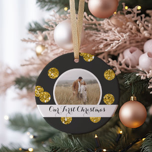 Unser erstes Weihnachts-Foto Goldpunkte Keramik Ornament