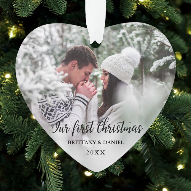 Unser erstes Weihnachts-Foto-Herz S Ornament (Customize to change your personalized text size or text style.)