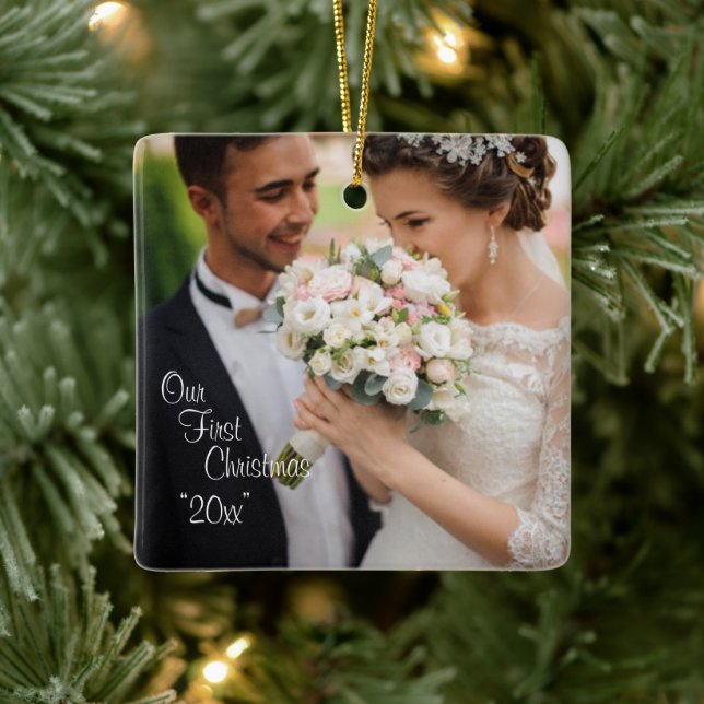 Unser erstes Weihnachts-Foto Jahr personalisiert U Keramikornament (Baum)