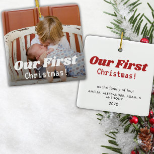 Unser erstes Weihnachts-Foto Moderne Kalligrafie Keramikornament